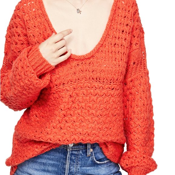 Free People Crashing Waves Orange Pullover XS - Picture 3 of 9